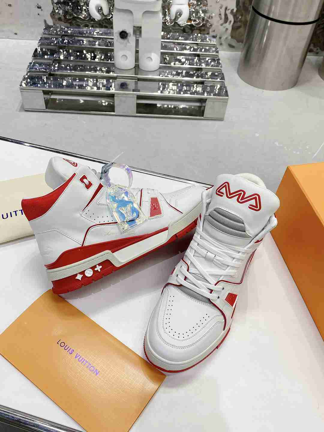 Louis Vuitton LV Trainer Sneaker Mid White Red